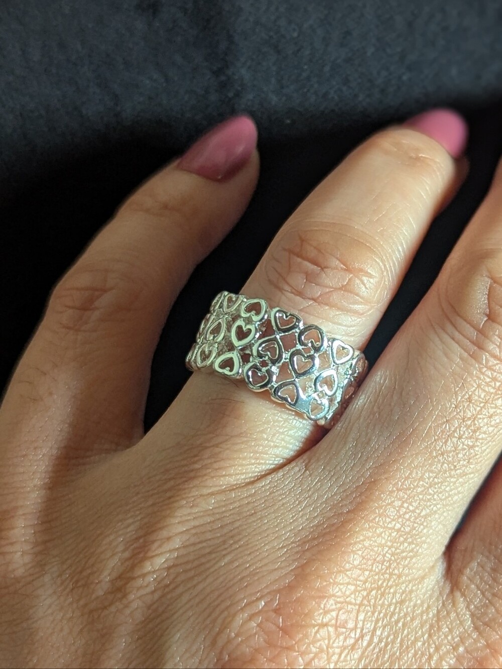 925 Sterling Silver Heart Band Ring Women Jewelry Fashion Size 7